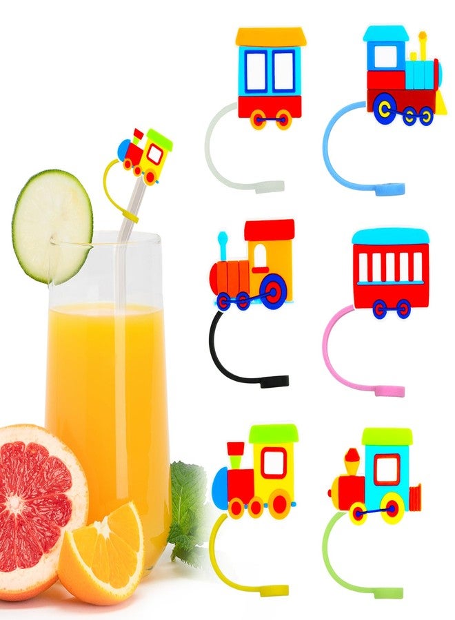 Meaxur 12pcs Train Themed Reusable Food Grade Silicone Straw Sleeve Caps, Suitable for Party Favor Bags, Birthday Party, Friends Gathering Train Party Favor,Dustproof Soft Straw Covers for 7-8mm Straws - Image 1